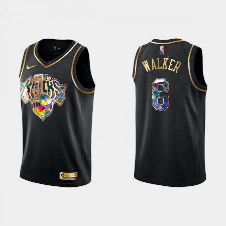 NBA Mænd Trøje New York Knicks Kemba Walker 8 Nike 2021-22 Sort Golden Edition 75th Anniversary Diamond Swingman